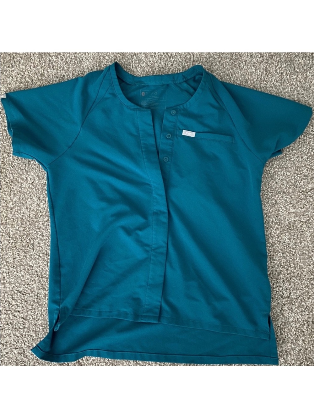 Figs Teal Button-Down Short-Sleeve Medical Scrub Top